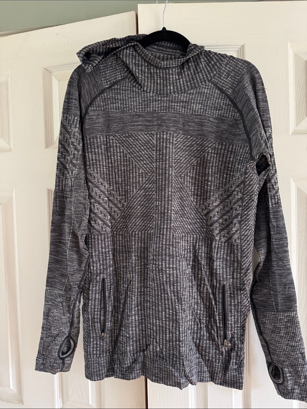 Womens Grey Patterned Hooded Top Lululemon size 12